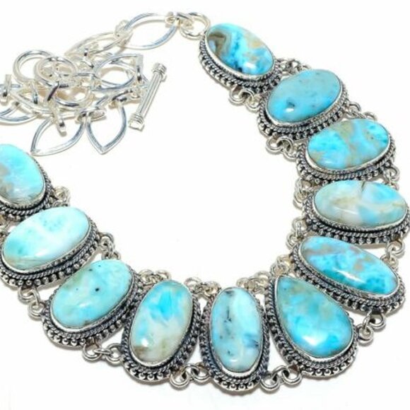 NEW - Larimar Stone Sterling Adjustable Necklace - Picture 1 of 6